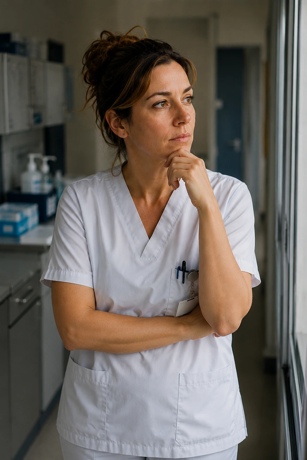 Aide-soignante en réflexion sur une reconversion professionnelle