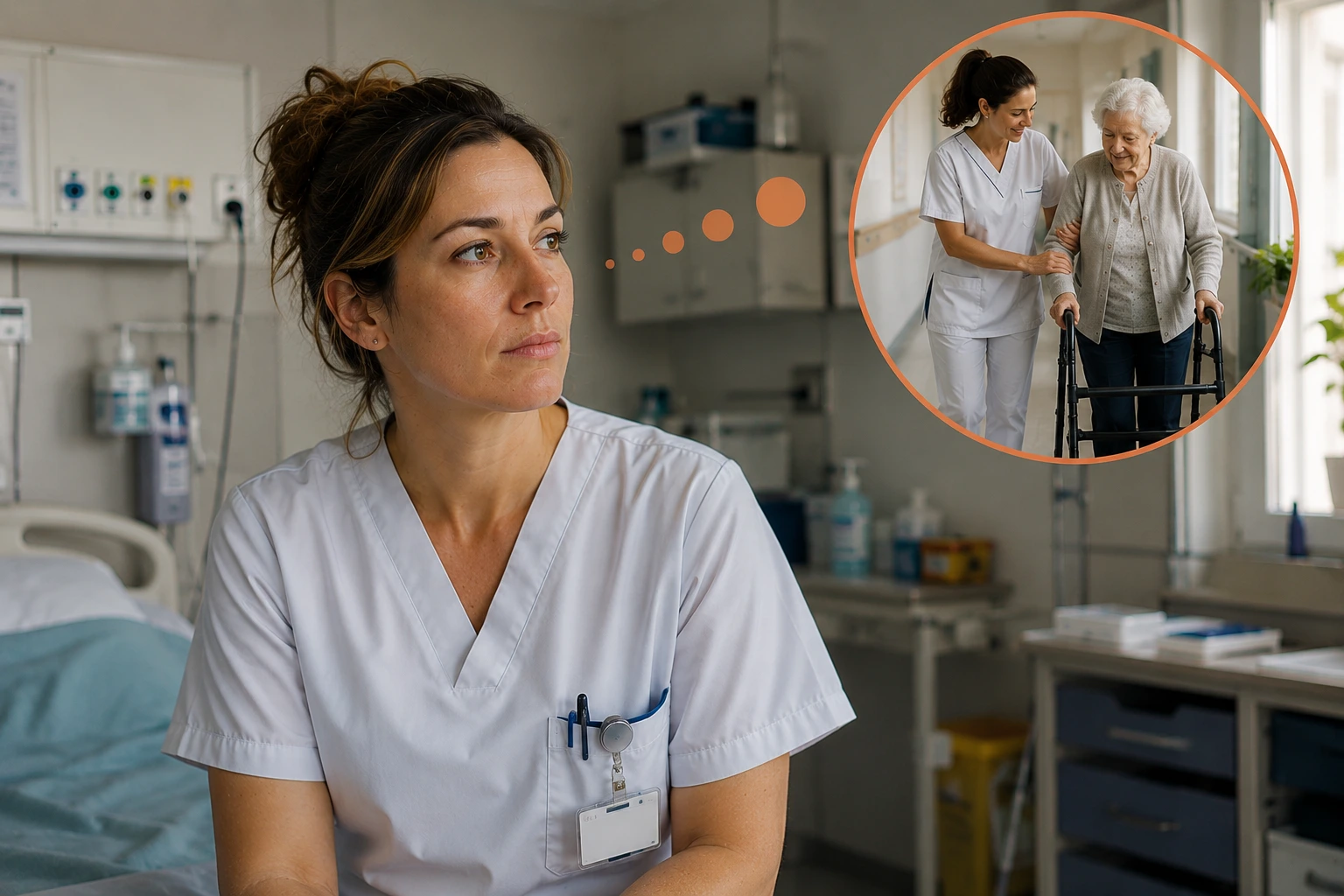 Professionnel aide-soignant faisant le point avant une reconversion